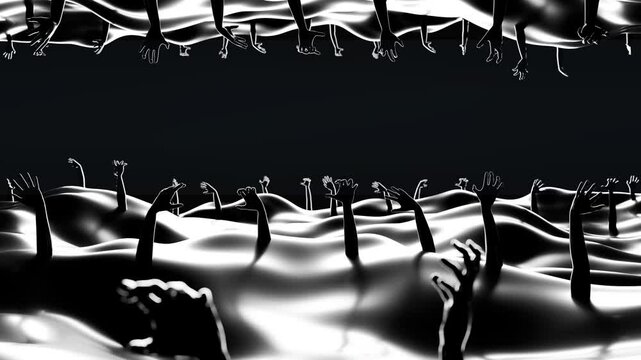 Surreal hands reaching from abstract mountains.
Animation of surrealistic hands emerging from wave-like forms, both from above and below. 