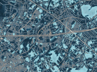 Painterly Style City Map of Shiroi, Japan in a Blue Color Scheme.