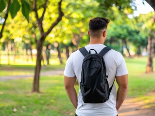 Fototapeta premium Dejected Man in Nature with Backpack
