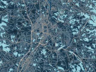 Painterly Style City Map of Sukagawa, Japan in a Blue Color Scheme.