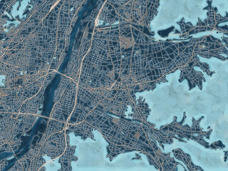 Painterly Style City Map of Suzaka, Japan in a Blue Color Scheme.