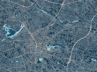 Painterly Style City Map of Tatebayashi, Japan in a Blue Color Scheme.