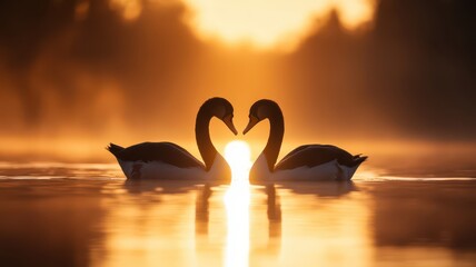 Golden hour glow: Soft light and hazy atmosphere create a serene and tranquil landscape.