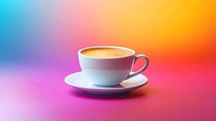 Obraz premium Elegant cup of coffee with frothy crema, set against a bold color gradient background, vibrant and modern design
