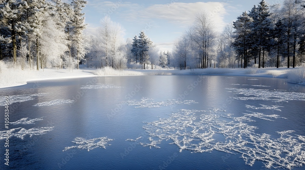 Aufkleber breathtaking 3d digital render of a frozen lake landscape with intricate cracked ice patterns gliste