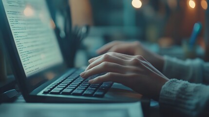Close-up of fingers typing on keyboard while scanning documents, modern office, multitasking concept. keyboard typing, document review