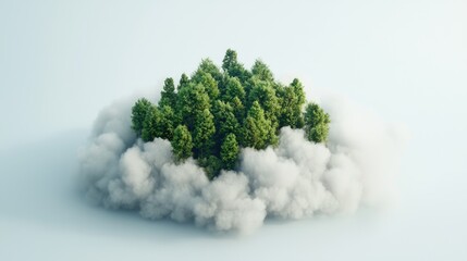 A forest under a cloud of industrial CO2 emissions, visualizing the effect on biodiversity
