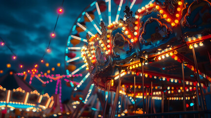 Carnival Lights and a Ferris Wheel at Night