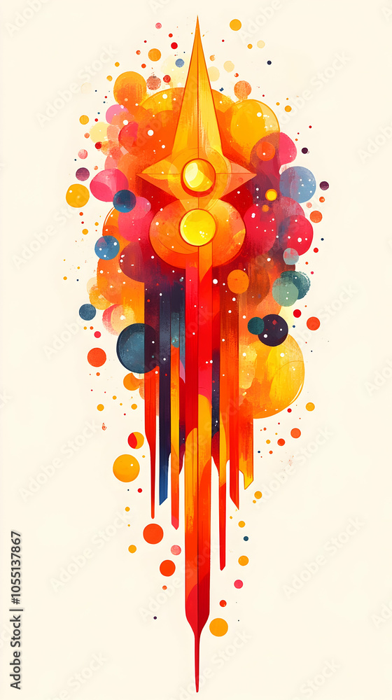 Poster Abstract colorful design with a pointed shape and a galaxy-like background.