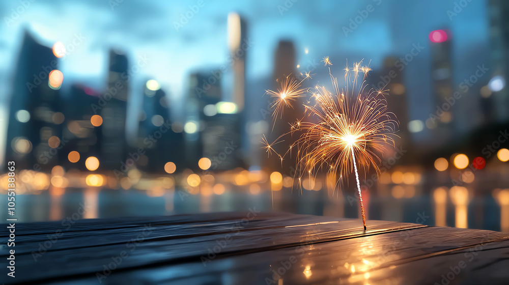 Poster elegant fireworks illuminating the urban skyline a captivating cityscape display of light and color