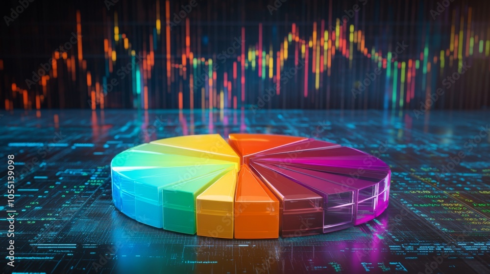 Leinwandbilder colorful pie chart with data visualization background