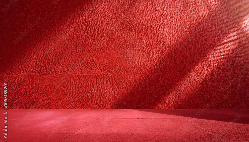 Poster red concrete walls and floors with light background and shadows. used for displaying products