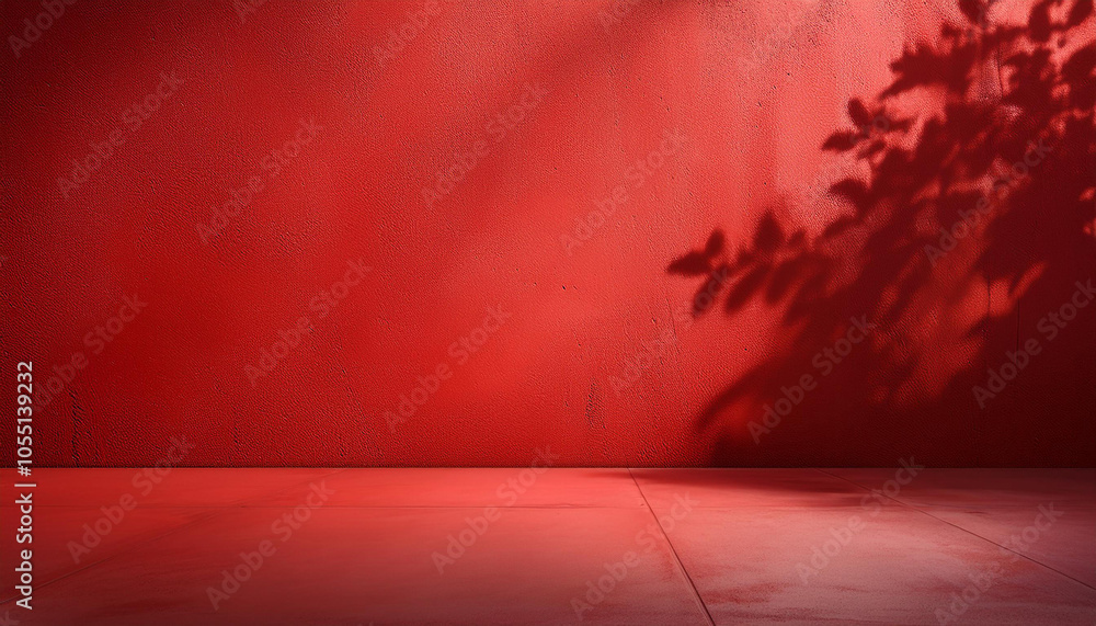 Poster red concrete walls and floors with light background and shadows. used for displaying products