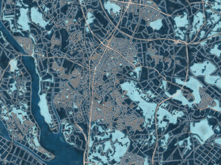 Painterly Style City Map of Ushiku, Japan in a Blue Color Scheme.