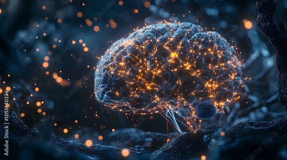 Aufkleber a captivating 3d scene depicting a digital brain with glowing neural connections and led like pathwa
