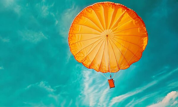 A vibrant orange parachute against a blue sky.