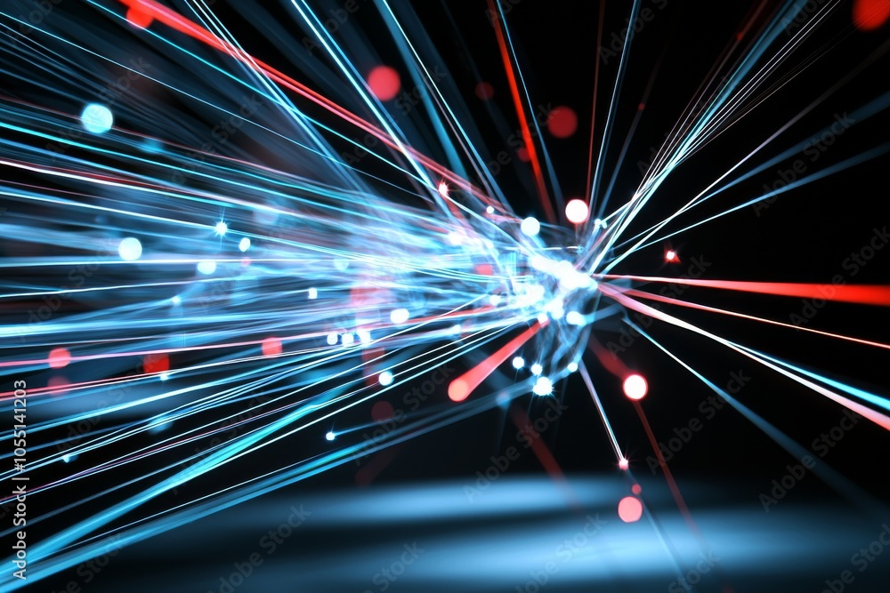 Poster Abstract Background with Laser Light Rays and Motion Speed Effect on Black Backdrop
