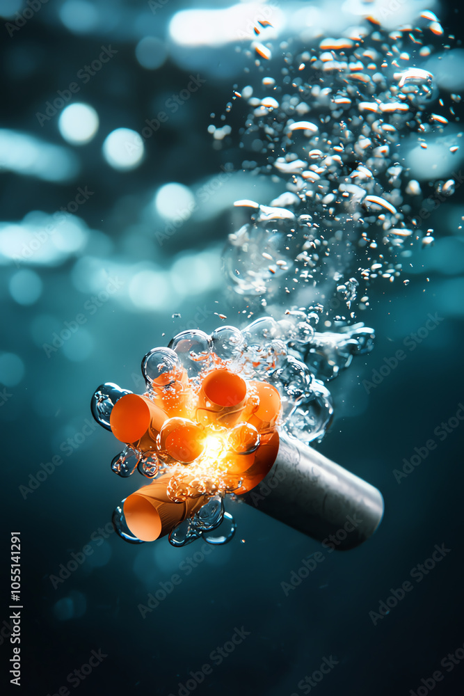 Poster surreal underwater firecracker explosion with bubbles creating a vibrant visual experience