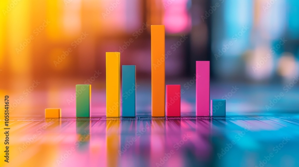 Poster colorful bar graphs with blurred background