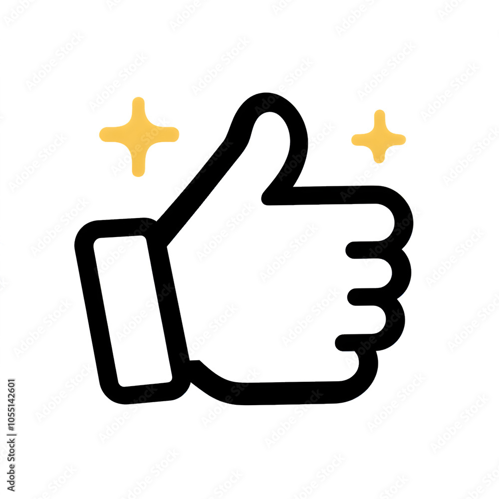 Poster Thumb up line vector icon isolated on transparent background. Outline Like sign png