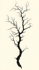 Obraz premium A minimalist silhouette of a bare tree with intricate branches against a white background.