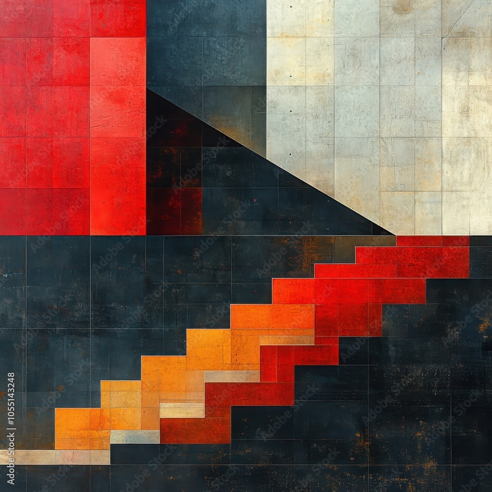 Poster exploring abstract architectural details the geometry of modern building designs in bold colors and 