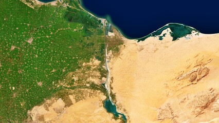 4K Suez Canal Map, High Resolution Satellite View With No Border, Widescreen 4K Resolution