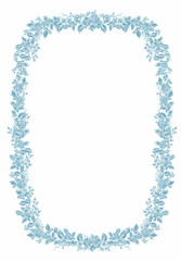 Beautiful floral frame clipart in toile de jouy line art style. Hand drawn flower composition illustration. Vintage retro floral wreath.