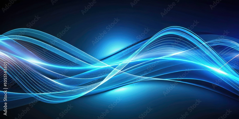 Aufkleber attracting blue line movement: abstract wave lines in a light technology background with copy space 