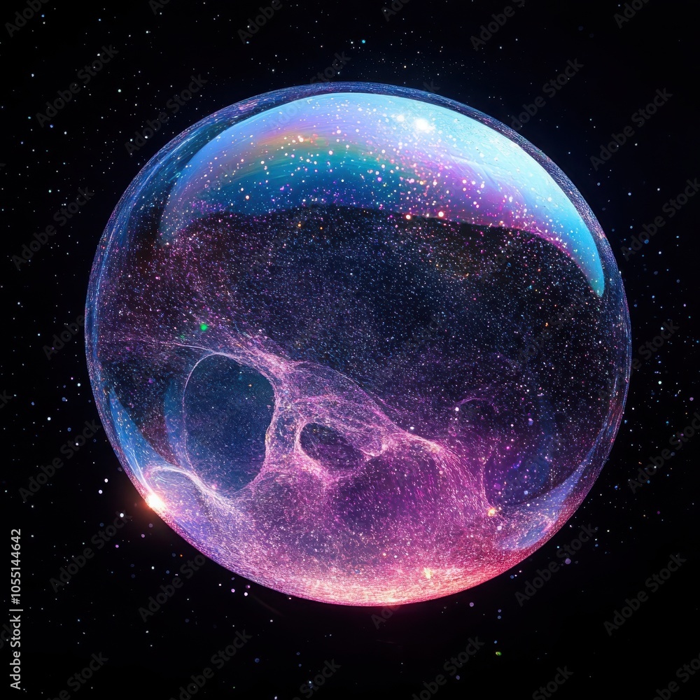 Poster captivating abstract macro photography of iridescent soap bubbles capturing cosmic colors and patter