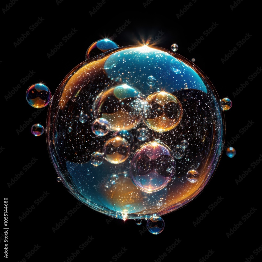 Poster captivating abstract macro photography of iridescent soap bubbles showcasing colorful translucency a