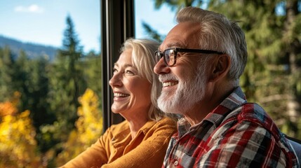 Fototapeta premium Senior Couple Enjoying Scenic Train Ride Together