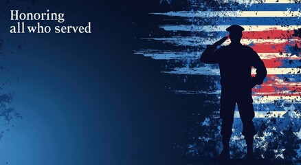 Silhouette of soldier saluting with abstract patriotic background