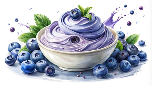 blueberry dessert bowl, fresh berries, watercolor style clip art preview