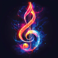 A fiery treble clef symbol surrounded by smoke.