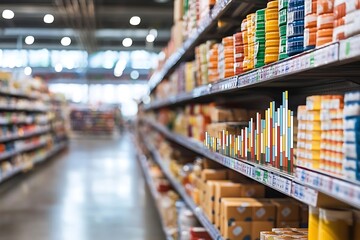 Fototapeta premium Supermarket Aisle with Sales Data