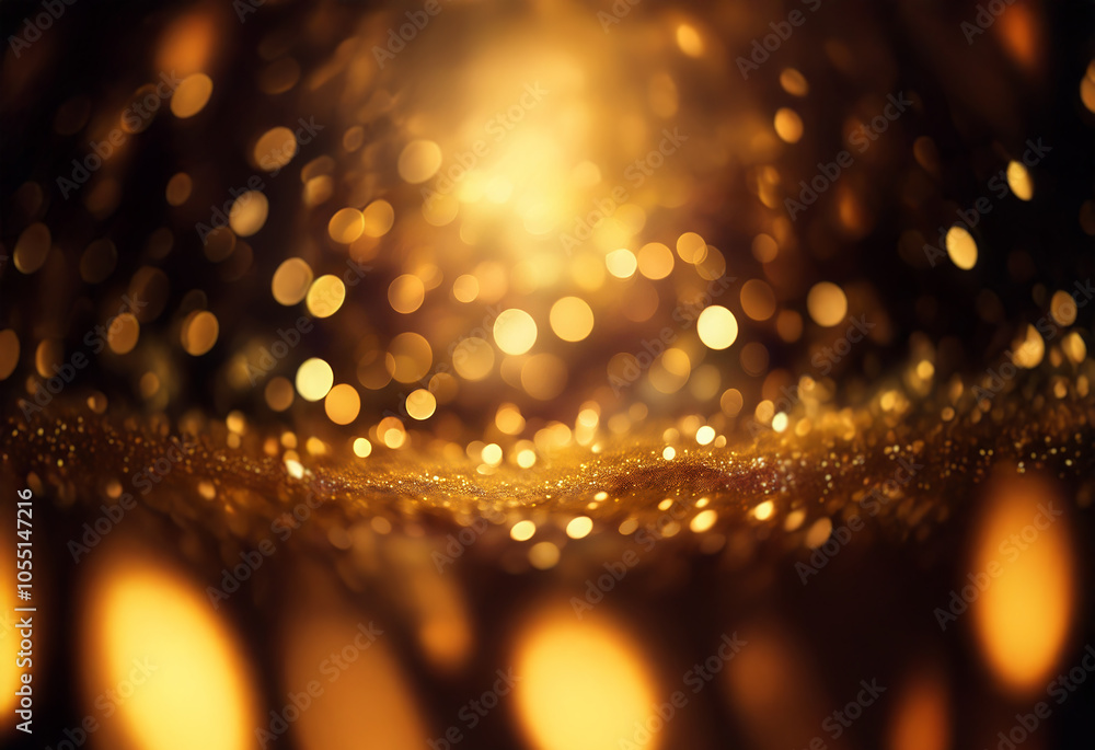 Poster a golden glow emanating from the center of the image with soft out of focus golden bokeh.