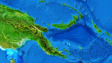 4K Papua New Guinea Map, High Resolution Satellite View With No Border, Widescreen 4K Resolution