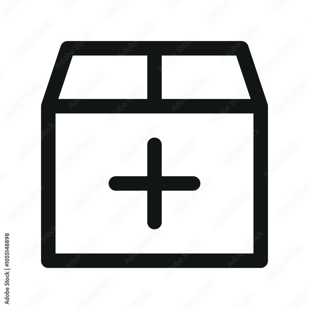 Poster package with plus sign ui icon, create new order simple line user interface vector symbol