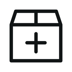 Package with plus sign UI icon, create new order simple line user interface vector symbol