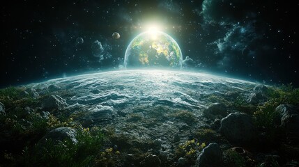 A serene view of Earth from a distant celestial perspective.
