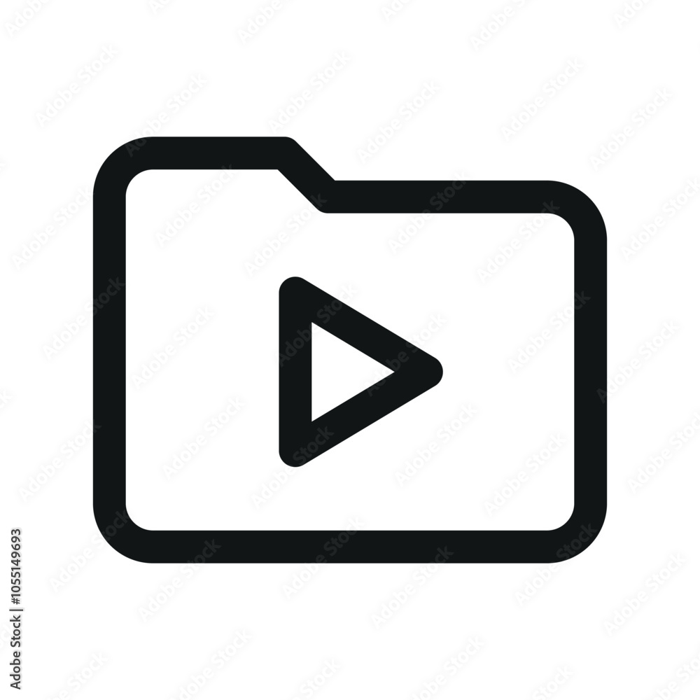 Poster folder with play button ui icon, play video folder simple line user interface vector symbol