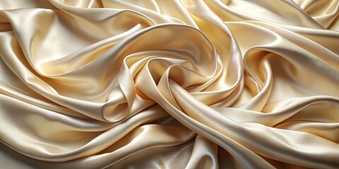 Obraz premium Close-up of Cream Satin Fabric with Elegant Folds and Soft Texture - Tilt-Shift Photography, Luxurious Textiles, Fashion Background, Interior Design, and Soft Color Palette