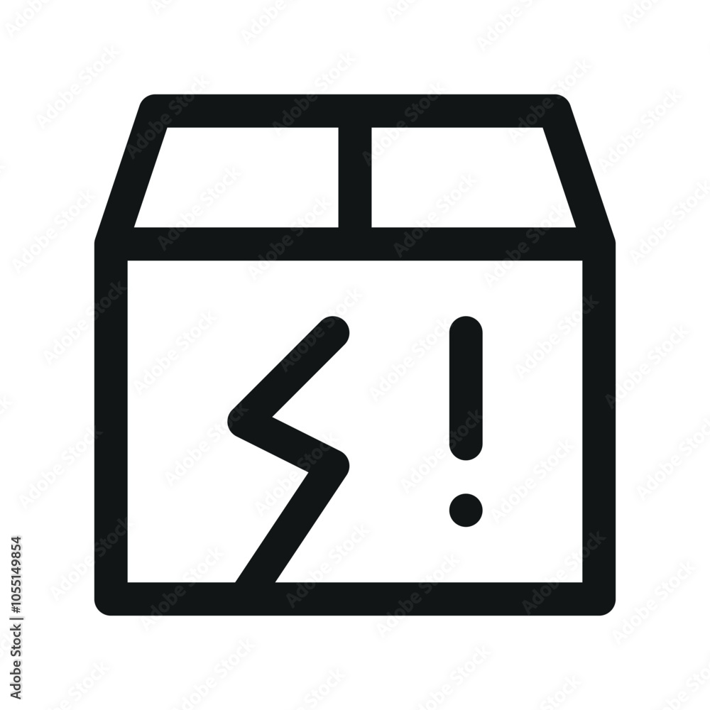 Poster broken package ui icon, damaged cardboard box simple line user interface vector symbol