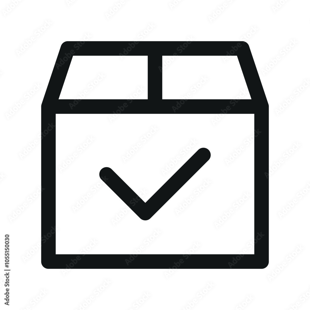 Poster cardboard box with check mark ui icon, parcel package delivered simple line user interface vector sy