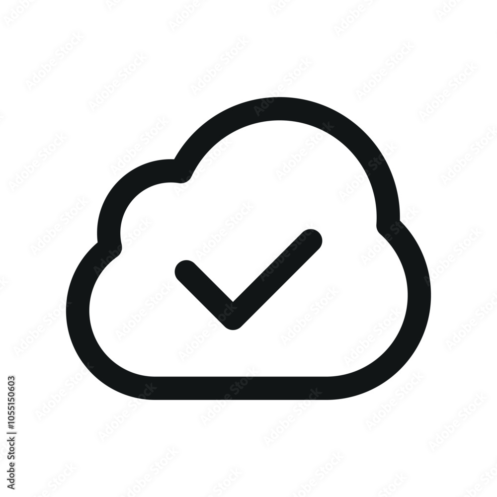 Poster cloud with check mark ui icon, check mark on cloud simple line user interface vector symbol