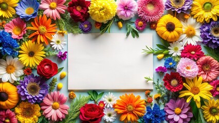 Fototapeta premium Colorful Flower Border Mockup with Blank Paper for Creative Projects and Invitations