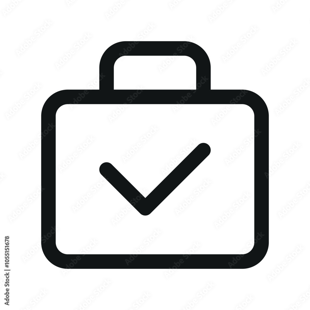 Poster business briefcase with check mark ui icon, check portfolio simple line user interface vector symbol