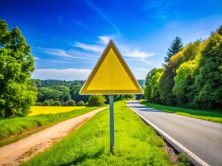 A yellow triangle road sign emphasizes traffic safety, urging drivers to stay alert. It serves as a crucial reminder for promoting awareness and preventing accidents on highways.