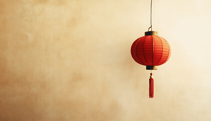 Fototapeta premium A minimalist chinese new year design featuring a single red lantern against a subtle background to celebrate tradition and festivity